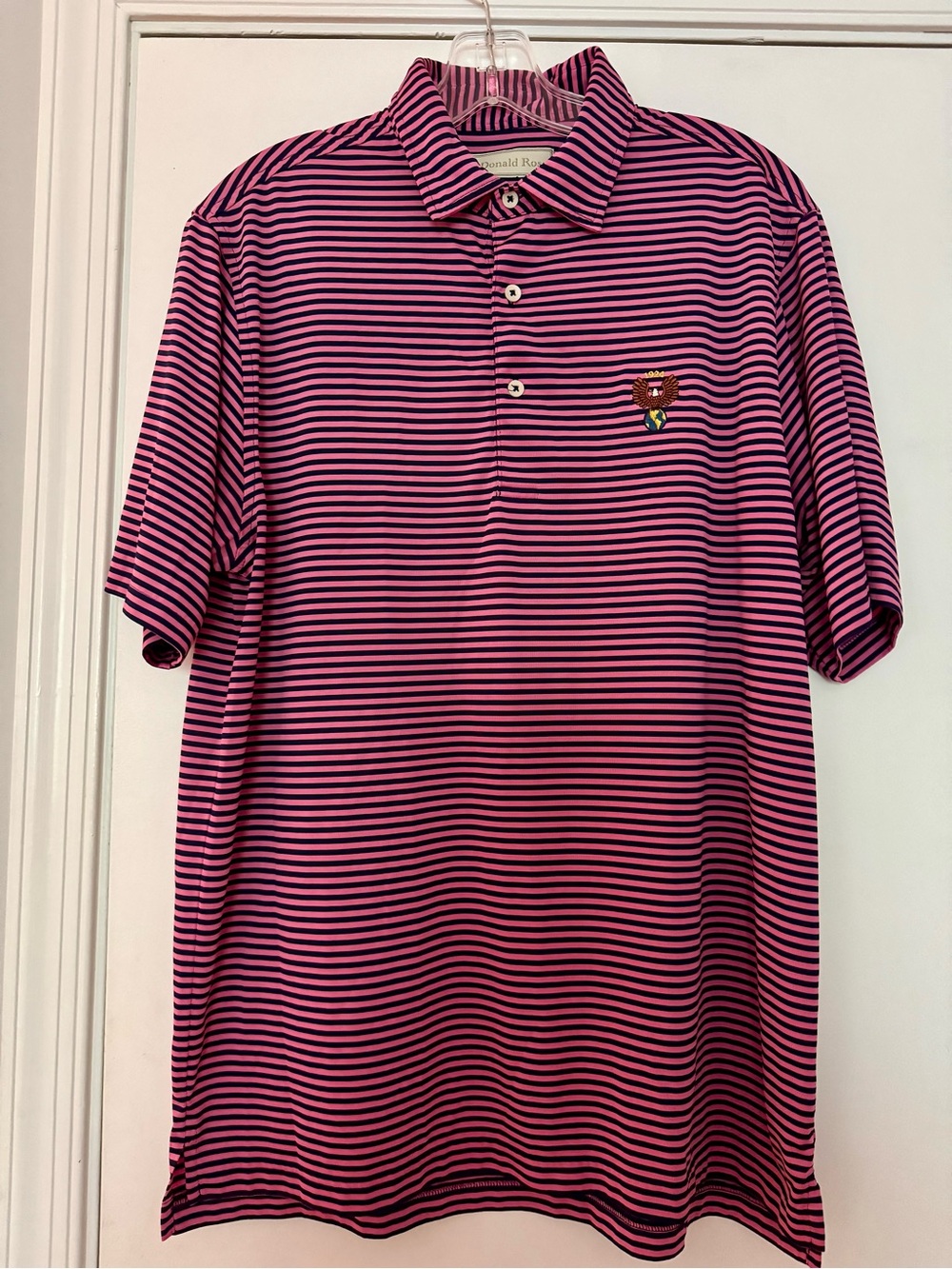 Donald Ross Men’s Striped Short Sleeve Size M Polo Pink/Blue Golf